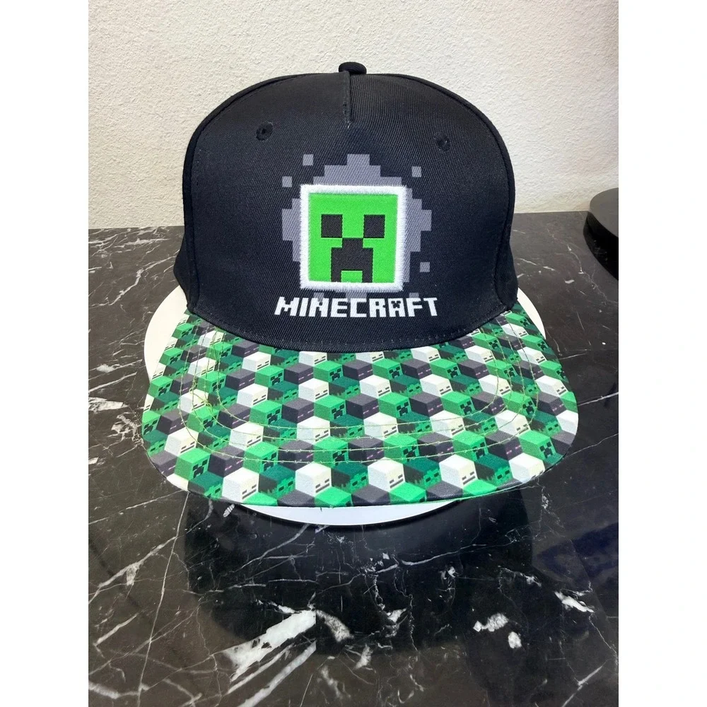 Minecraft Creeper Kids Snapback Hat Black Green Pixel Block Flat Brim SBB0Z95MNC